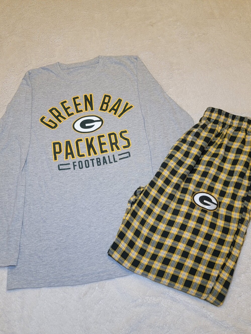 NFL Green Bay Packers Men's Pajama Set Size S Grey Long Sleeve Plaid Pants